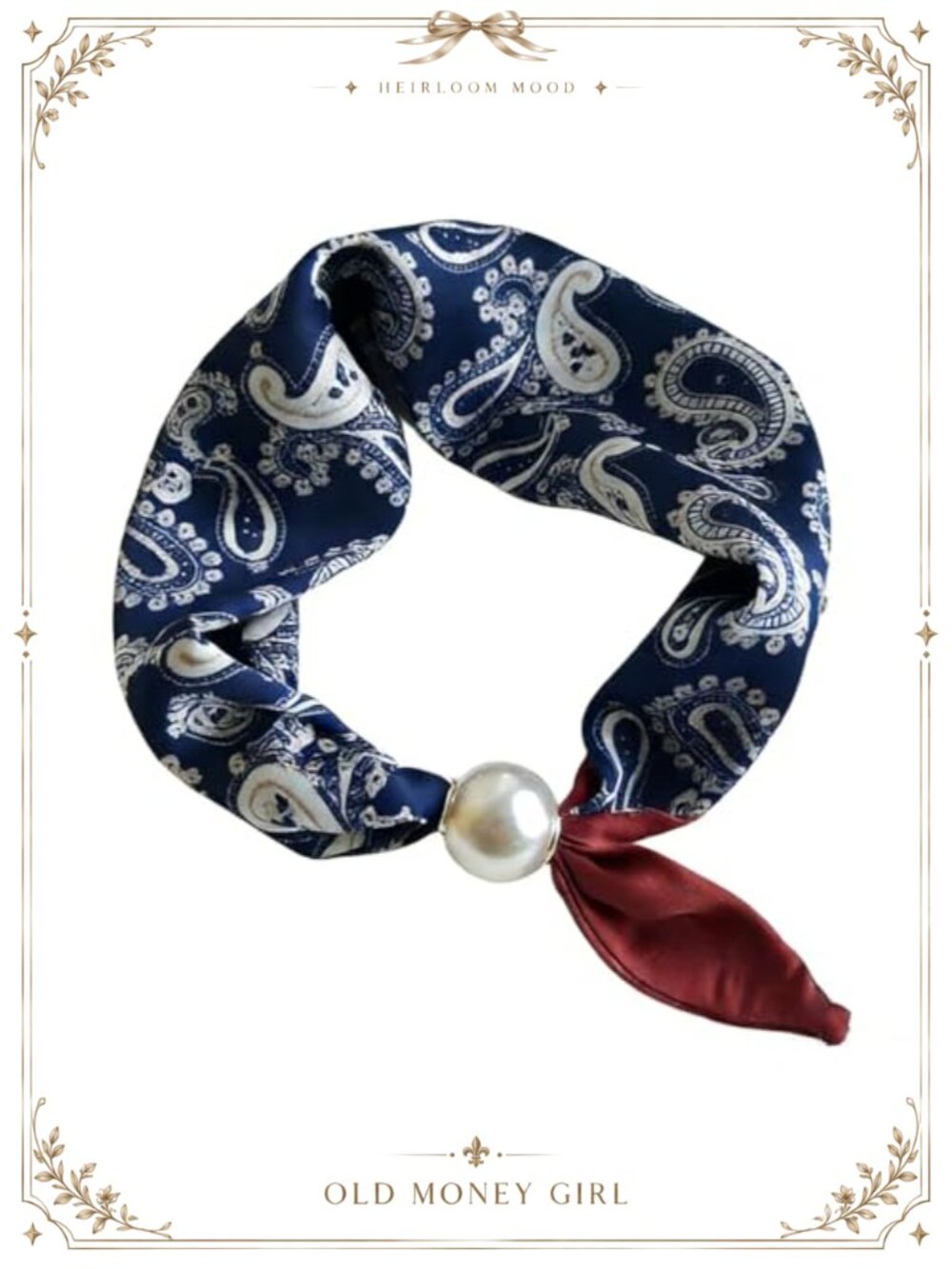 Satin Silk Scarf Necklace with Pearl Clasp for Women Elegant Fashion